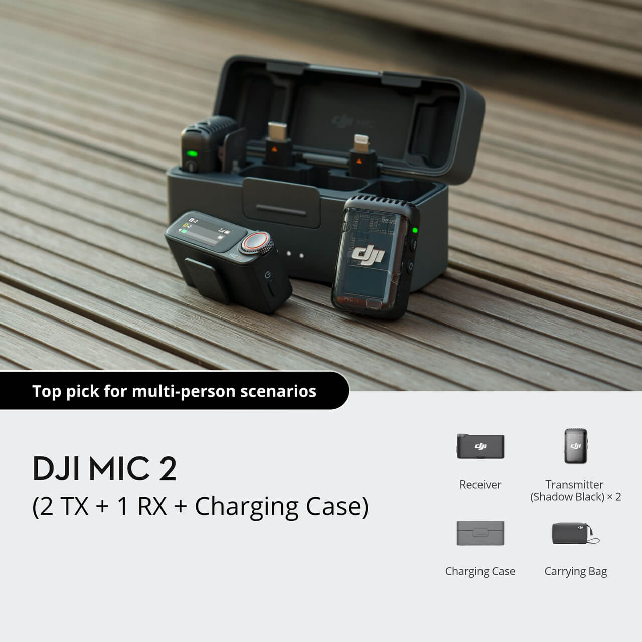 DJI Mic 2 (2 TX + 1 RX + Charging Case) - Premium DJI MIC from DJI - Just $478! Shop now at Eagleview Drones